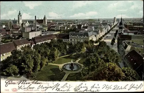 Ak Dessau in Sachsen Anhalt, Blick von der Johanniskirche, Fontäne