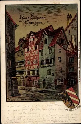 Künstler Wappen Ak Nürnberg in Mittelfranken, Hans Sachsens Wohnhaus