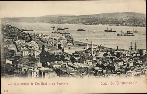Ak Konstantinopel Istanbul Türkei, Vue panoramique de Top-Hane et du Bosphore