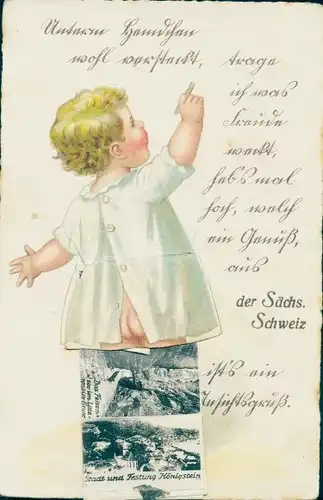Ak Königstein an der Elbe Sächsische Schweiz, Stadt und Festung, Kleinkind
