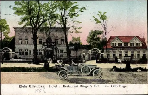 Ak Klein Glienicke Potsdam in Brandenburg, Hotel und Restaurant Bürger's Hof, Inh. Otto Buge, Auto