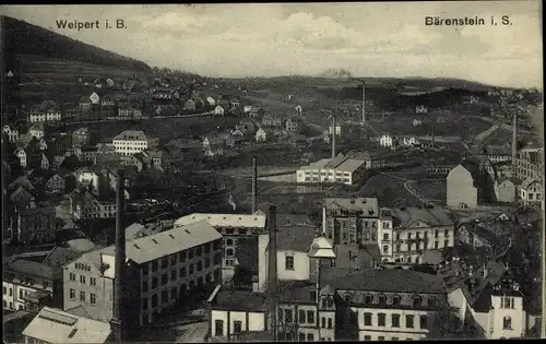 Ak Vejprty Weipert Region Aussig, Kaiser Josef Denkmal, Panorama, Bärenstein in Sachsen