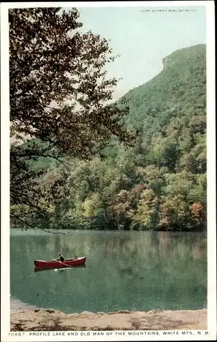 Ak PC White Mountains New Hampshire USA, Profilsee und alter Mann auf den Bergen