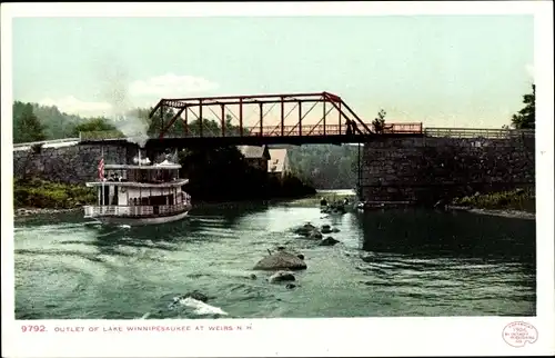 Ak Weirs Beach Laconia New Hampshire USA, Lake Winnipesaukee, die Outlets, Brücke, Dampfer