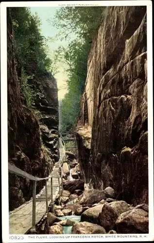 Ak White Mountains New Hampshire, der Flume, Blick nach oben in die Franconia-Kerbe