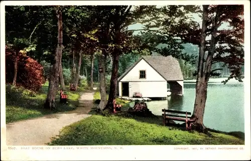 Ak White Mountains New Hampshire USA, Bootshaus am Echo Lake