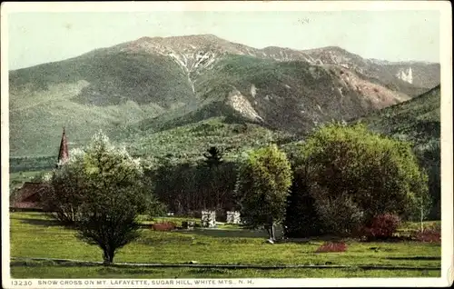 Ak White Mountains New Hampshire USA, Schneekreuz auf Mount Lafayette, Sugar Hill