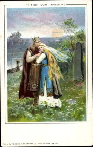 Künstler Litho Nyström, J., Frithjofssage, Frithjof und Ingeborg, Liebe, Nordische Sage