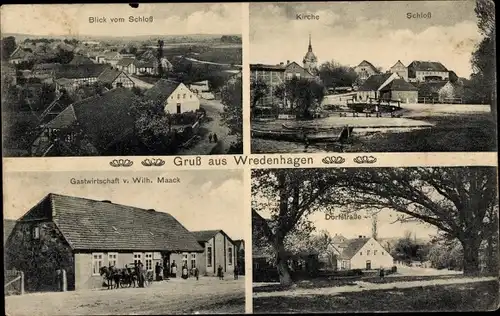 Ak Wredenhagen Eldetal in Mecklenburg, Schloss, Gastwirtschaft, Dorfstraße