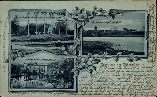 Ak Plau am See, Silbermühle, Plauer See, Totalansicht