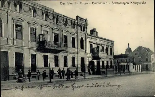 Ak Gussew Gumbinnen Ostpreußen, Königstraße, Kriegszerstörungen, I WK