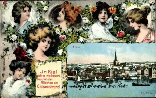 Passepartout Ak Kiel in Schleswig Holstein, Totalansicht, Frauenportraits