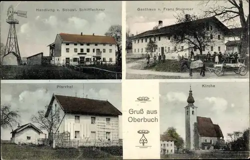 Ak Oberbuch Tyrlaching Oberbayern, Gasthaus Stummer, Handlung Schifflechner, Kirche, Pfarrhof