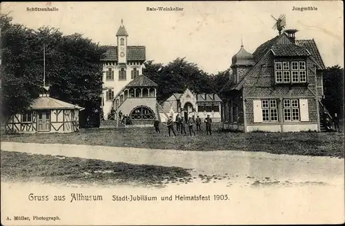 Ak Husum in Nordfriesland, Stadtjubiläum und Heimatsfest 1903, Jungmühle, Schützenhalle