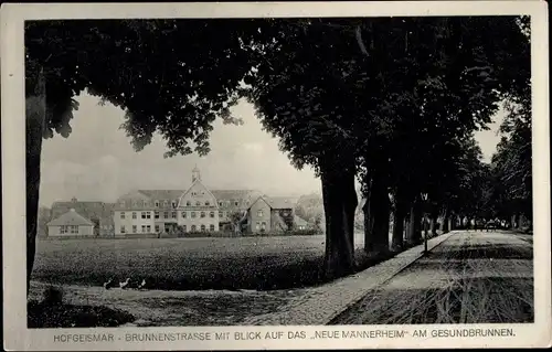 Ak Hofgeismar in Nordhessen, Brunnenstraße mit Blick auf das neue Männerheim am Gesundbrunnen