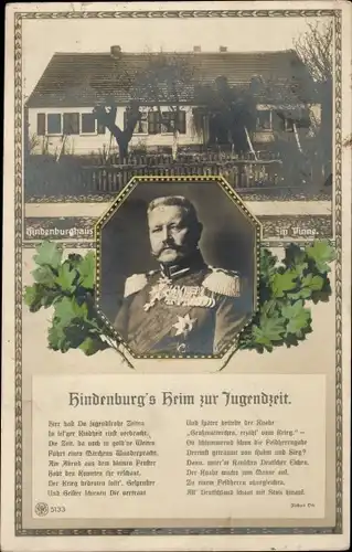 Ak Pniewy Pinne Posen, Hindenburg's Heim zur Jugendzeit, Portrait