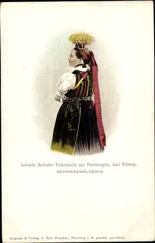 Ak Furtwangen im Schwarzwald, Lebende Badische Volkstracht, Schwarzwälderin