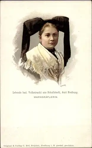 Litho Schallstadt im Schwarzwald Baden, Trachten Schwarzwald, Markgräflerin