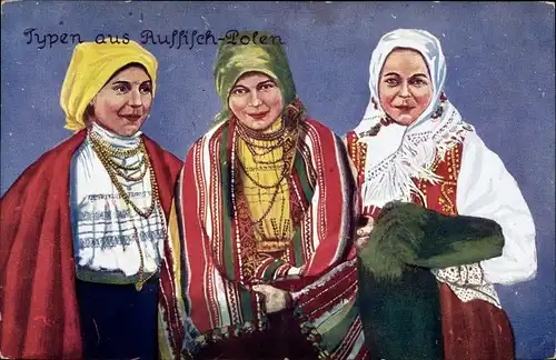 Künstler Ak Typen aus Russisch Polen, Frauen in Volkstrachten
