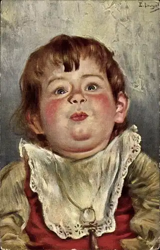 Künstler Ak Kleinkind mit Schnuller um den Hals