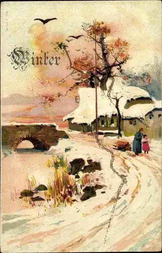 Künstler Ak Allegorie, Winter, Winterlandschaft, Schnee