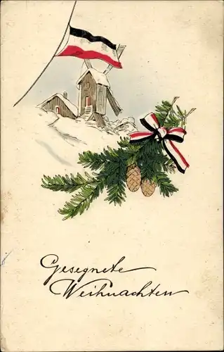 Ak Glückwunsch Weihnachten, Fahne, Windmühle, Patriotik