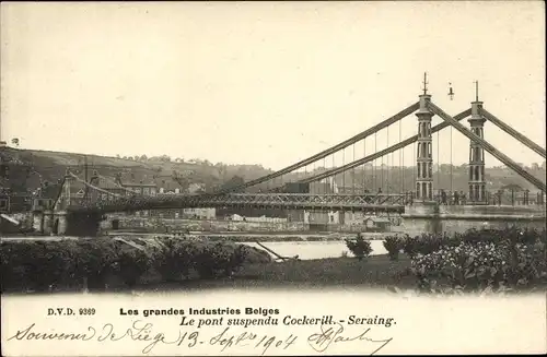 Ak Seraing Wallonien Lüttich, Le pont suspendu Cockerill-Seraing