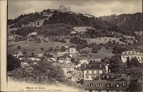 Ak Glion und Caux Montreux Kanton Waadt, Teilansicht, Schloss