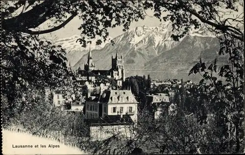 Ak Lausanne Kanton Waadt, Teilansicht und die Alpen