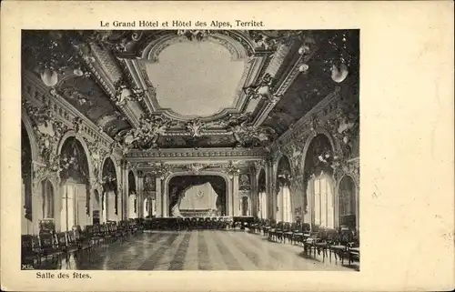 Ak Territet Montreux Kt. Vaud, Grand Hotel und Hotel des Alpes, Partysaal