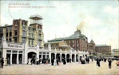 Ak Scheveningen Den Haag Südholland, Boulevard met Palacehotel, Oranje Gallerij en Kurhaus