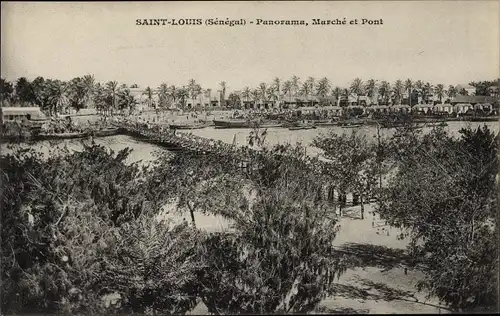 Ak Saint Louis Senegal, Panorama, Markt und Brücke