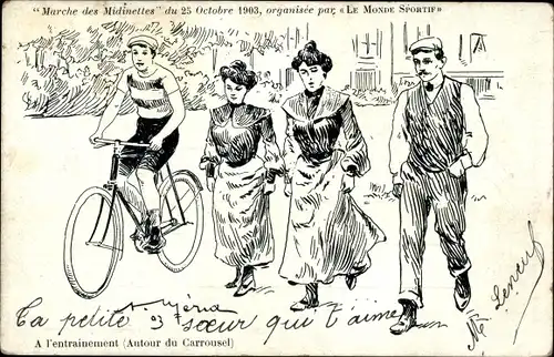 Ak Marche des Midinettes 1903, Le Monde Sportif, im Training, Rund um das Karussell