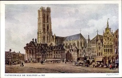 Künstler Ak Mechelen Mecheln Malines Flandern Antwerpen, Kathedrale im Jahr 1833