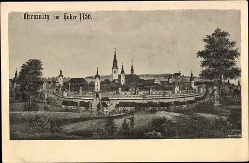 Künstler Ak Wilisch, Hugo, Chemnitz Sachsen, Historisches Bild der Stadt im Jahre 1756