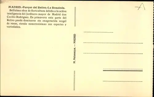 Ak Retiro Madrid Spanien, Park, La Rosaleda