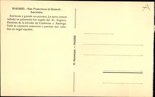 Ak Madrid, Spanien, San Francisco el Grande, Sacristia
