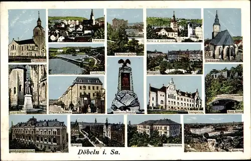 Ak Döbeln in Sachsen, Königstraße, Amtsgericht, Panorama, Denkmal, Stadtkirche, Realgymnasium