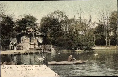 Ak Zwickau in Sachsen, Schwanenteich, Gondelplatz