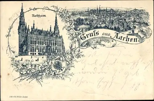 Litho Aachen, Rathaus, Gesamtansicht