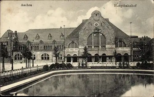 Ak Aachen Westfalen, Hauptbahnhof mit Teich