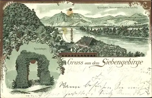Litho Rolandseck Remagen am Rhein, Drachenfels, Nonnenwerth, Rolandsbogen