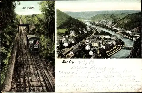 Ak Bad Ems an der Lahn, Malbergbahn, Panorama