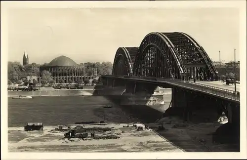 Ak Düsseldorf am Rhein, Rheinbrücke, Rheinhalle, Planetarium