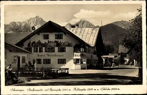 Ak Schwangau im Ostallgäu, Straße, Gernspitze, Köllespitze, Schlicke, Hotel Weinbauer