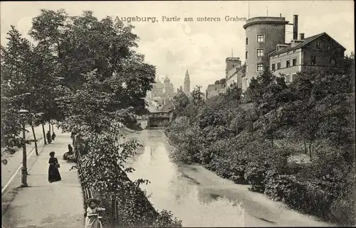 Ak Augsburg in Schwaben, Unterer Graben