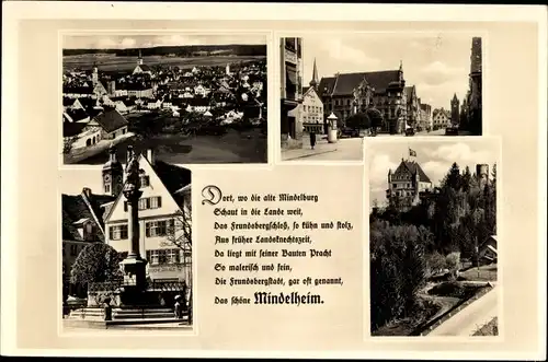 Ak Mindelheim im Unterallgäu, Mindelburg, Schloss, Gedicht, Teilansichten