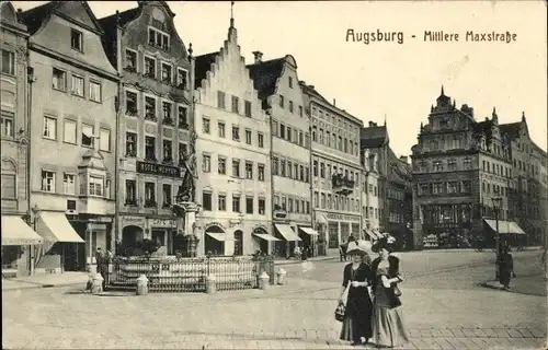 Ak Augsburg in Schwaben, Mittlere Maxstraße, Hotel