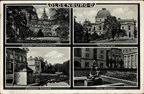 Ak Oldenburg in Oldenburg, Schloss, Landesmuseum, Theaterplatz, Elisabethstraße, Stau Anlagen