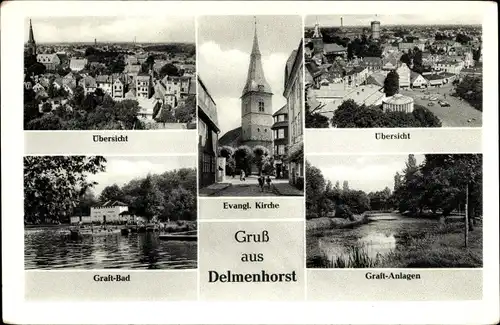 Ak Delmenhorst in Oldenburg, Graft Bad, Graft Anlagen, Evangelische Kirche
